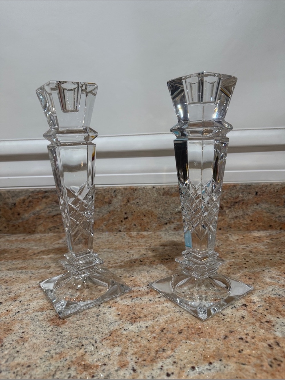 Set of 2 Cut Glass Crystal Candlesticks 10" Tall | Taper Candle Holders